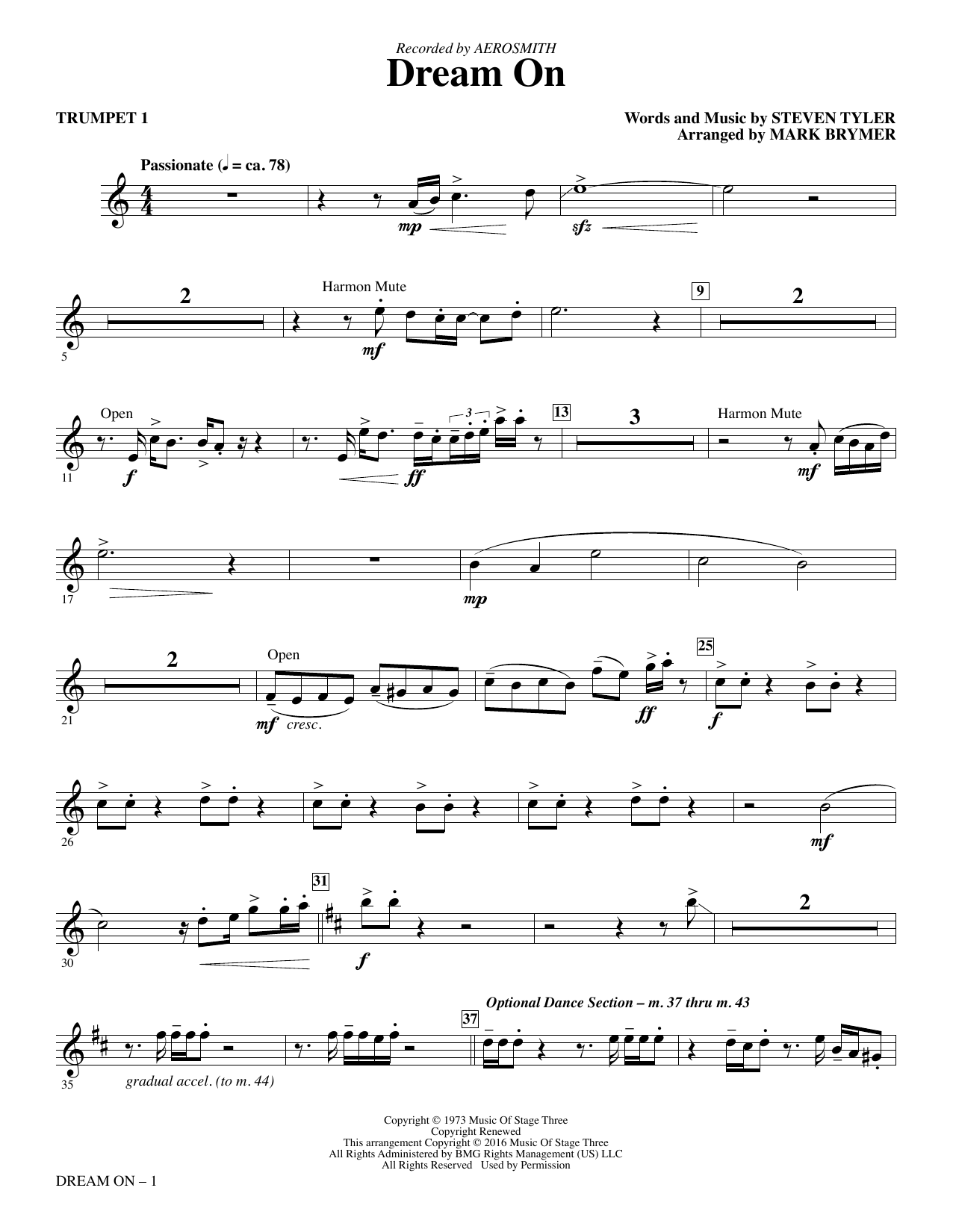 Learn to play Aerosmith Dream On (arr. Mark Brymer) - Trumpet 1 sheet music for Choir Instrumental Pak in minutes. Aerosmith Dream On (arr. Mark Brymer) - Trumpet 1 sheet music notes and chords. Download Printable PDF.