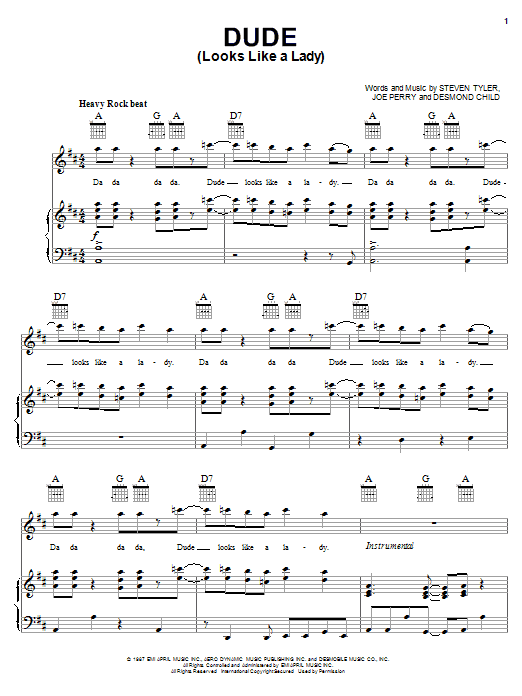 Aerosmith Dude (Looks Like A Lady) sheet music notes and chords. Download Printable PDF.