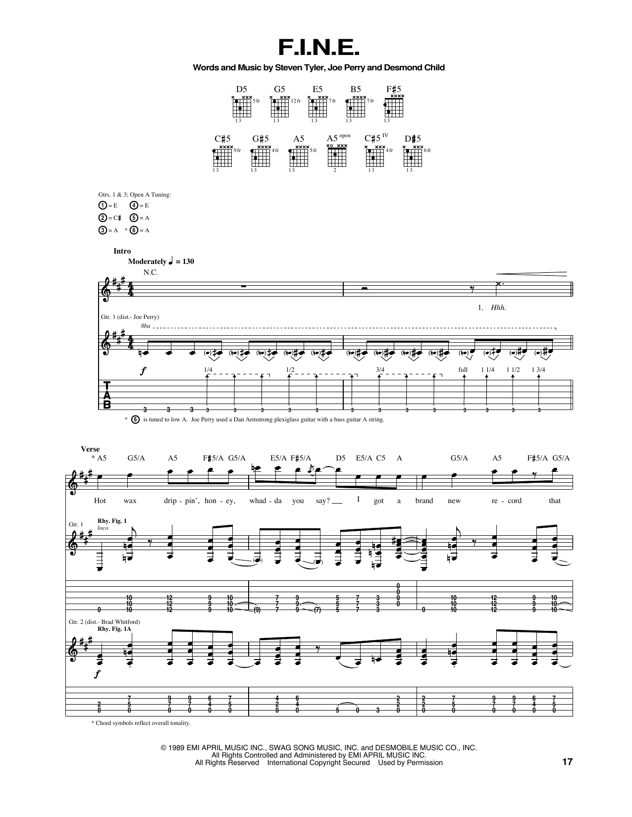 Aerosmith F.I.N.E. sheet music notes and chords. Download Printable PDF.