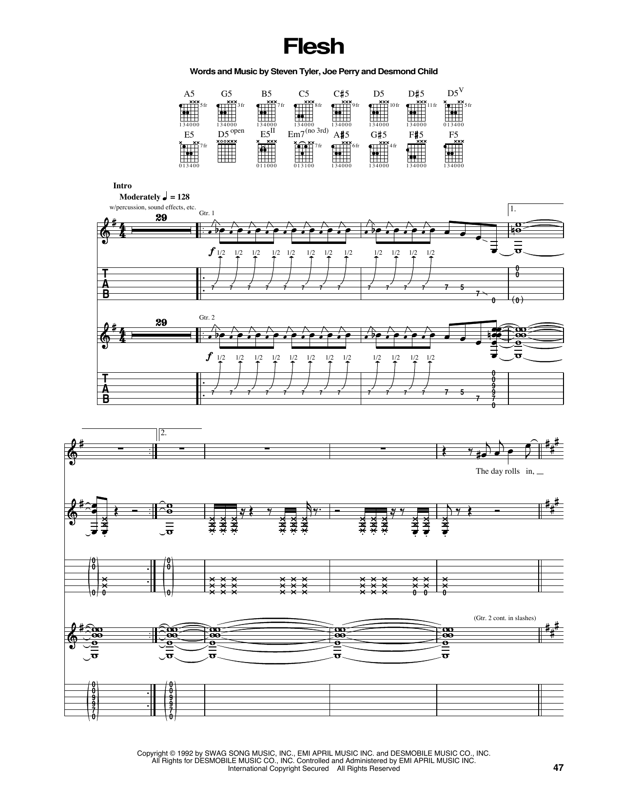 Aerosmith Flesh sheet music notes and chords. Download Printable PDF.