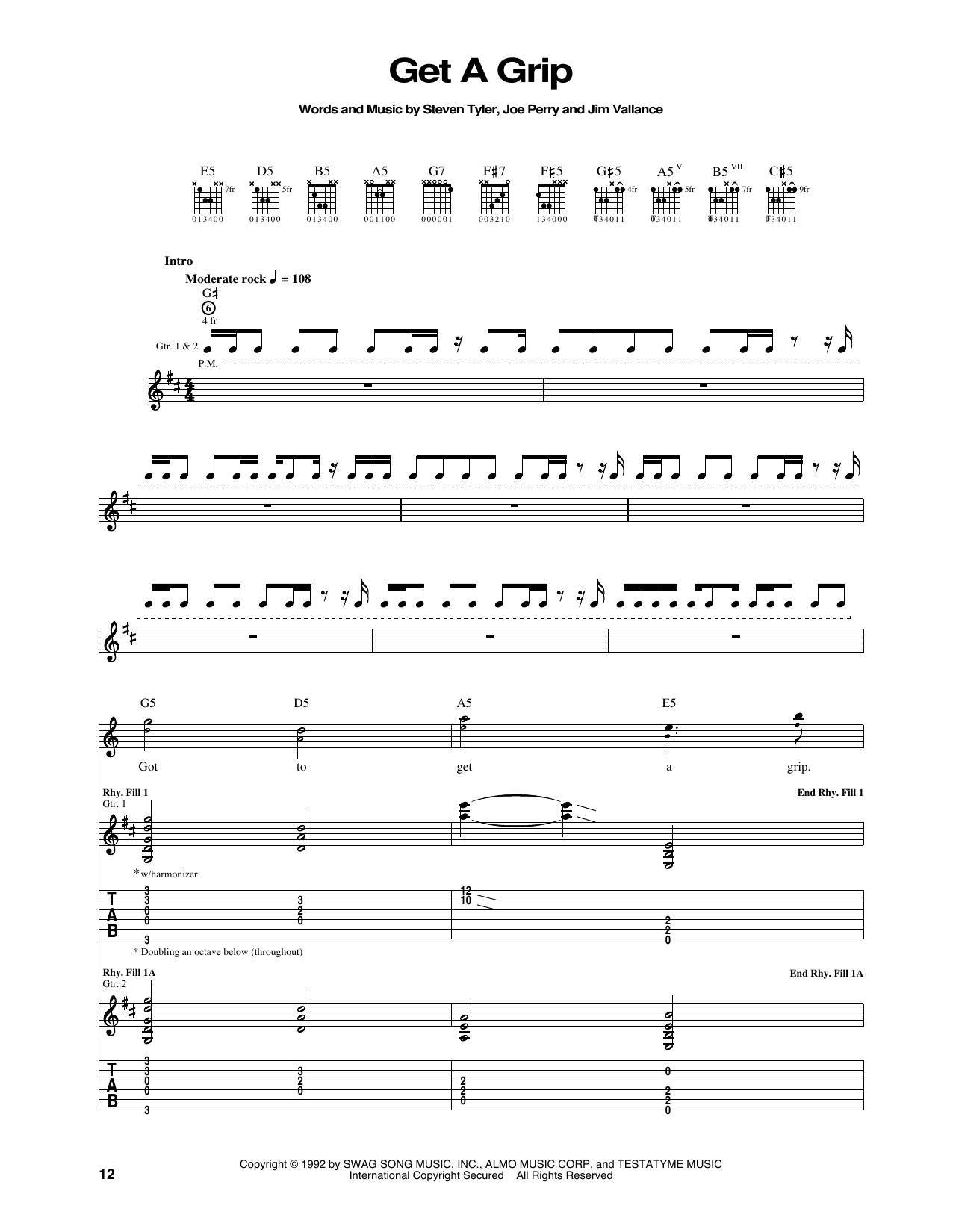 Aerosmith Get A Grip sheet music notes and chords. Download Printable PDF.