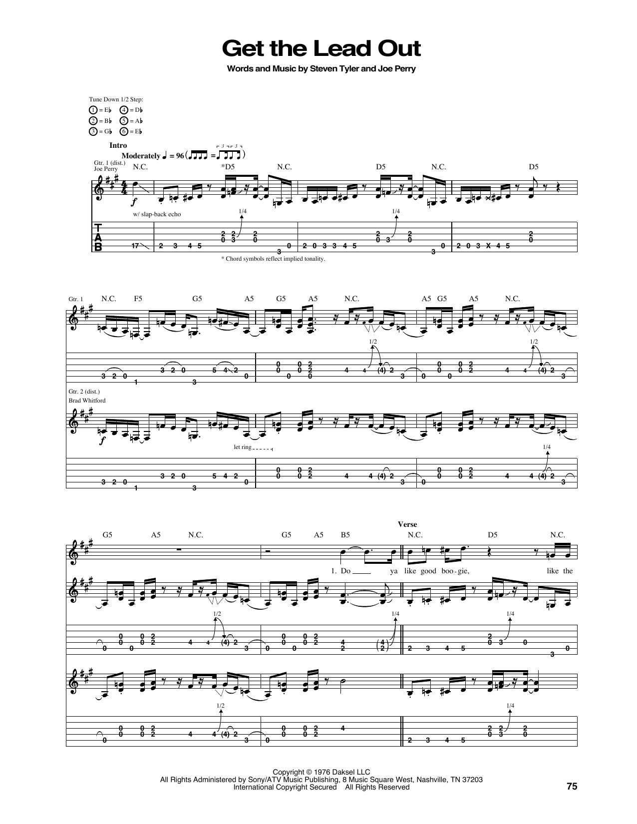 Aerosmith Get The Lead Out sheet music notes and chords. Download Printable PDF.