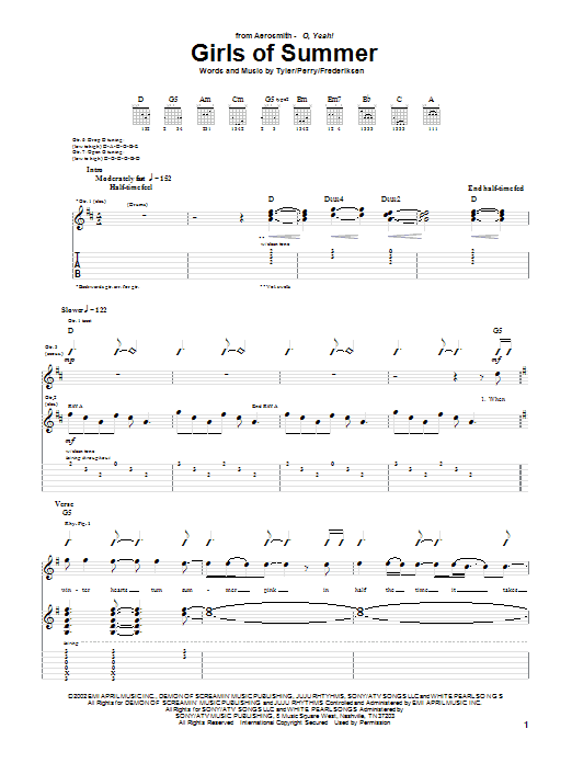 Aerosmith Girls Of Summer sheet music notes and chords. Download Printable PDF.