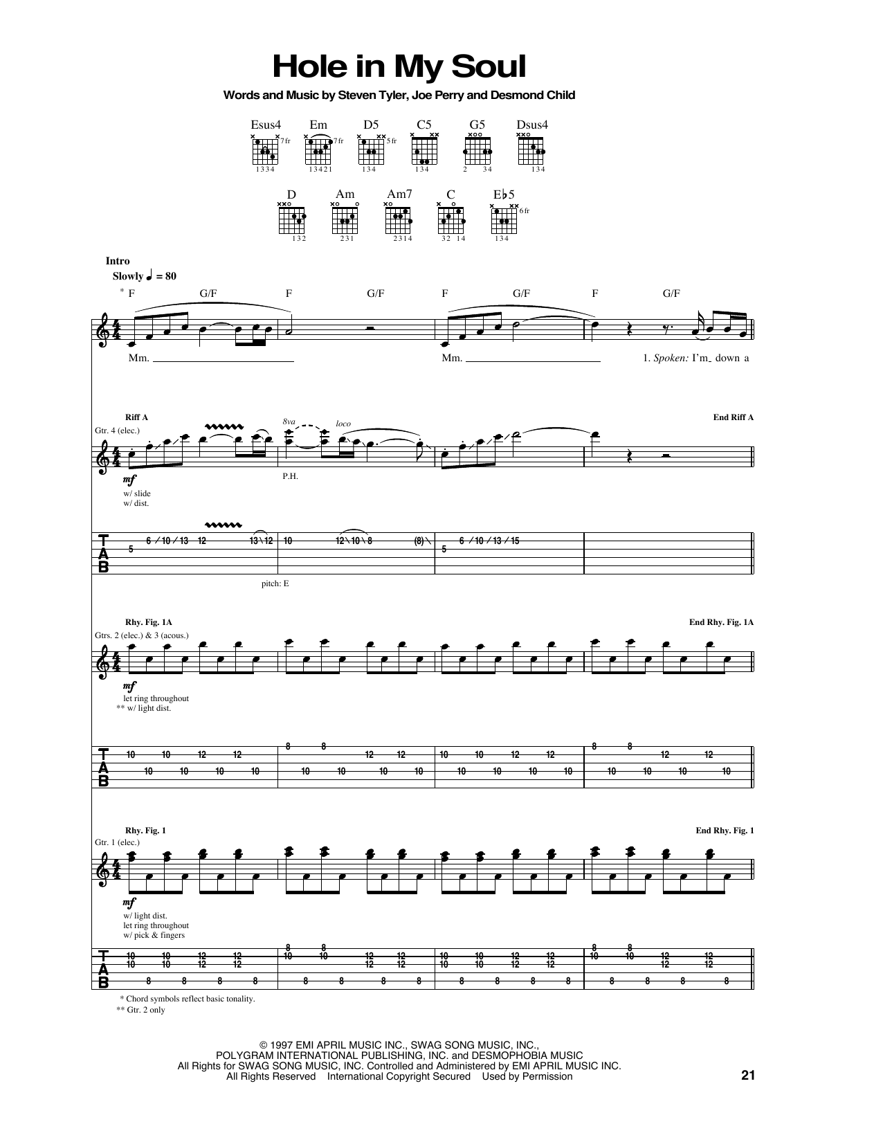 Aerosmith Hole In My Soul sheet music notes and chords. Download Printable PDF.