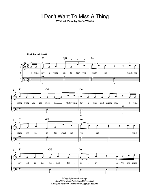 Learn to play Aerosmith I Don't Want To Miss A Thing sheet music for Flute Solo in minutes. Aerosmith I Don't Want To Miss A Thing sheet music notes and chords. Download Printable PDF.