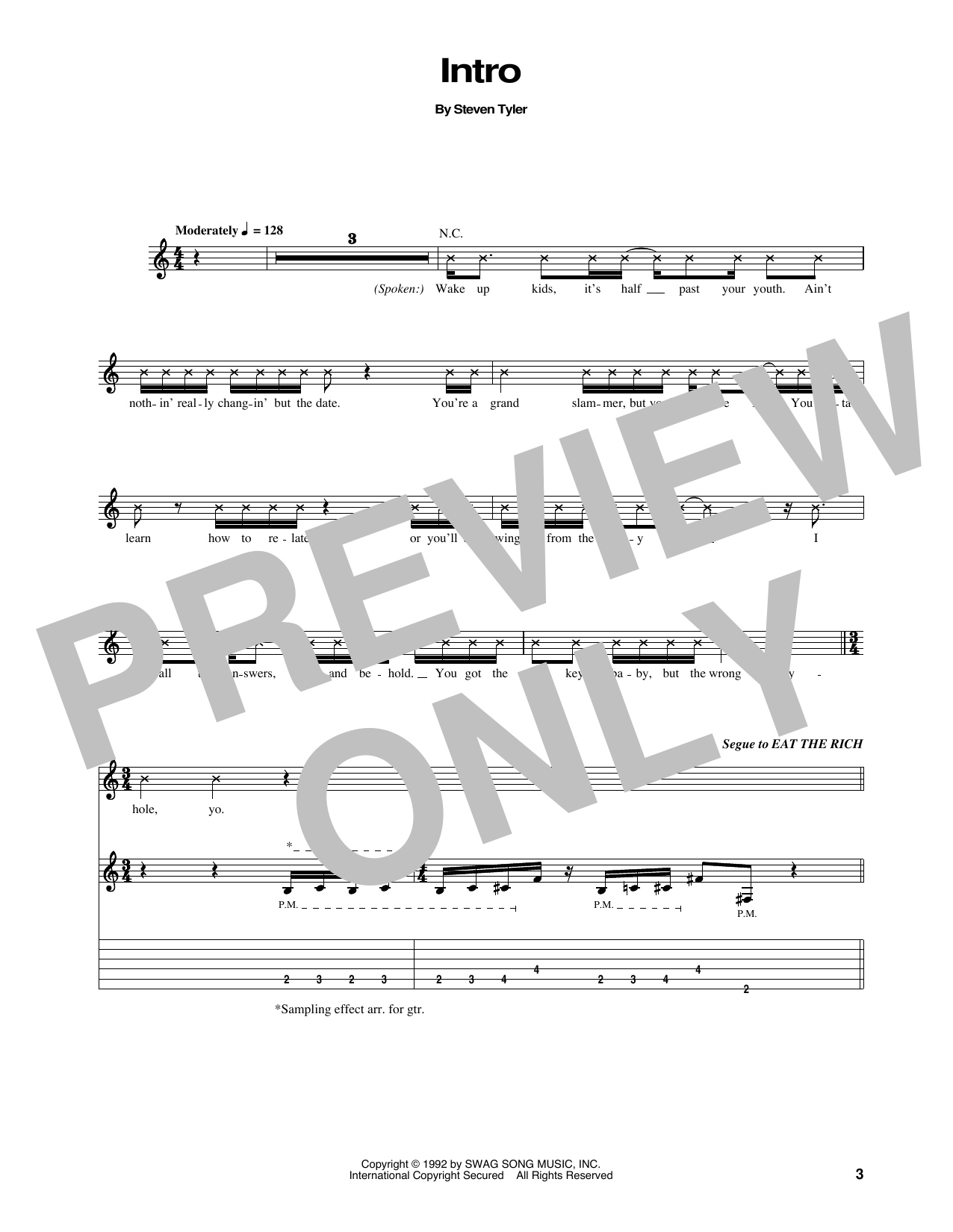 Aerosmith Intro sheet music notes and chords. Download Printable PDF.