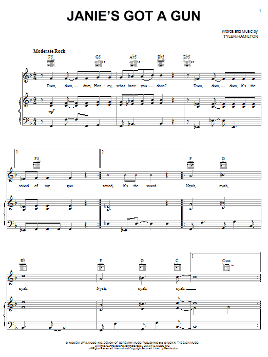 Learn to play Aerosmith Janie's Got A Gun sheet music for Bass Guitar Tab in minutes. Price: 7.8900$ Aerosmith Janie's Got A Gun sheet music notes and chords arranged for Bass Guitar Tab