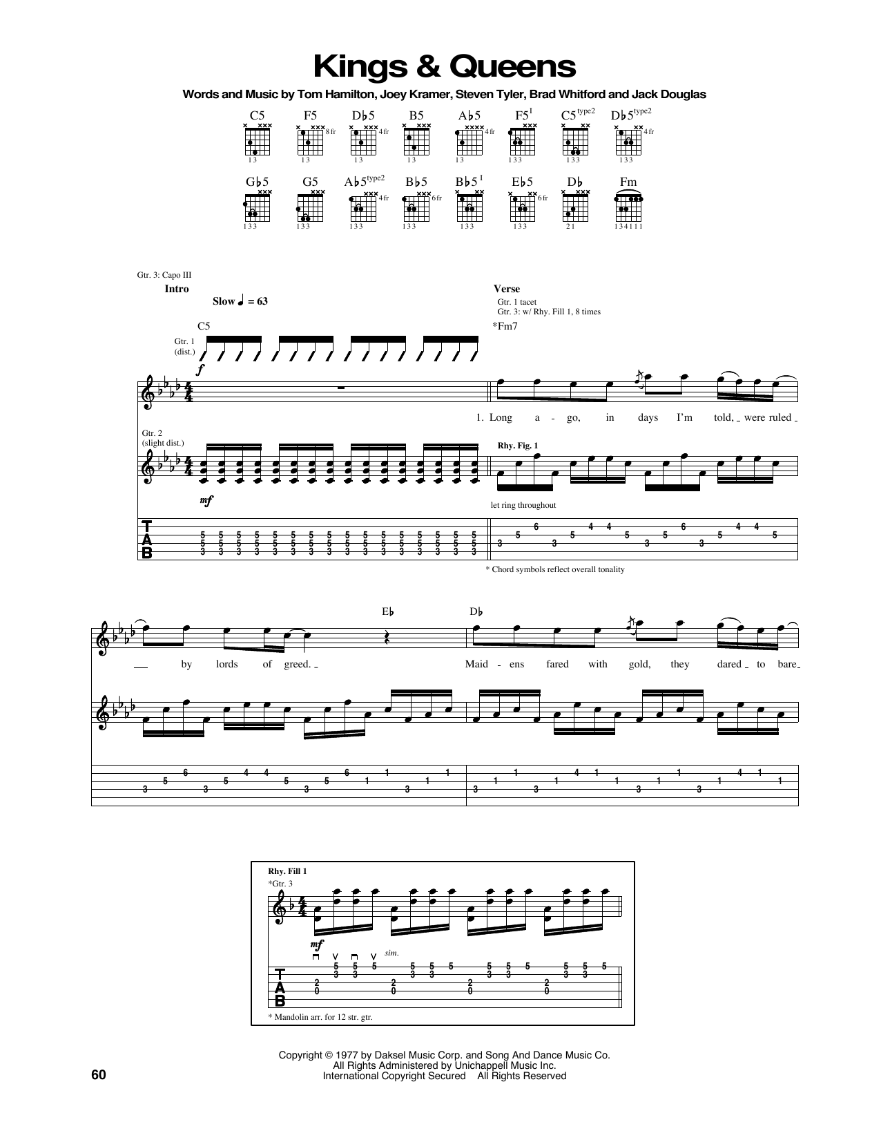 Aerosmith Kings & Queens sheet music notes and chords. Download Printable PDF.