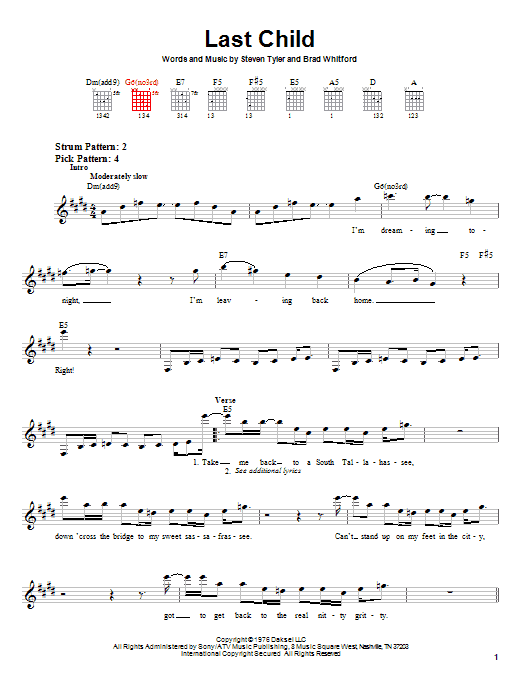 Aerosmith Last Child sheet music notes and chords. Download Printable PDF.