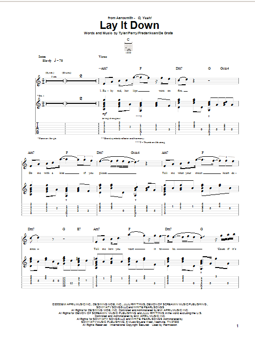 Aerosmith Lay It Down sheet music notes and chords. Download Printable PDF.