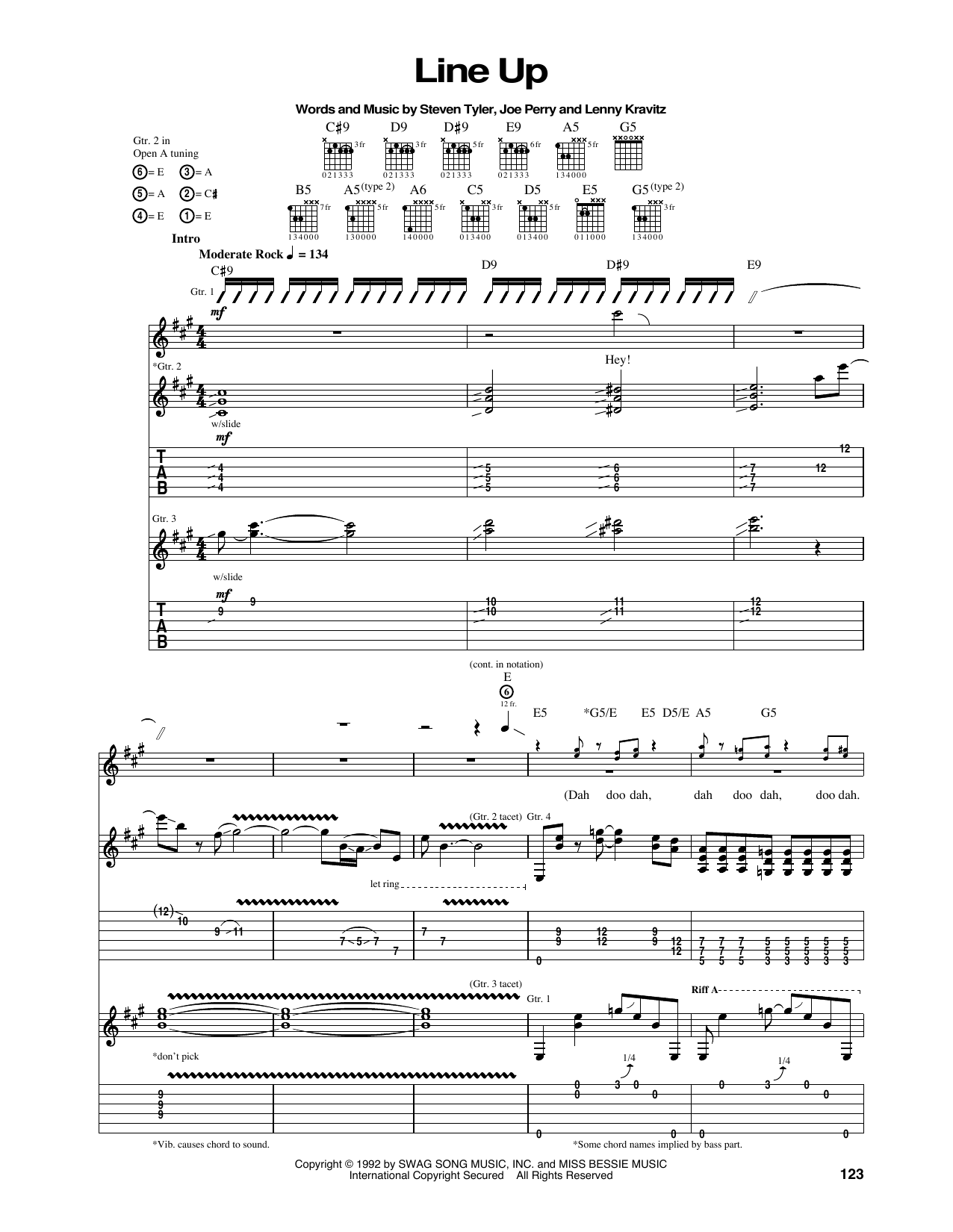 Aerosmith Line Up sheet music notes and chords. Download Printable PDF.