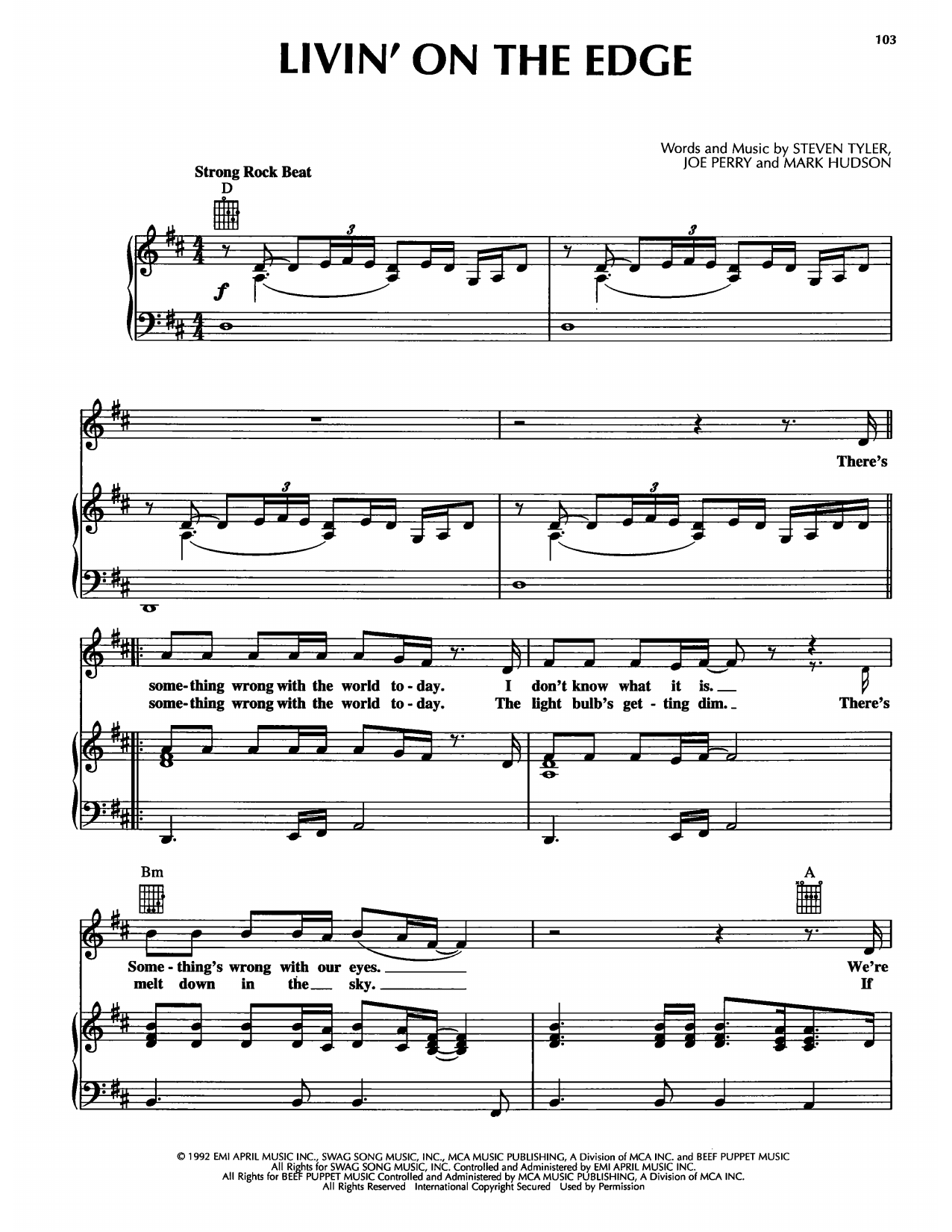 Aerosmith Livin On The Edge Sheet Music Download Printable Pdf