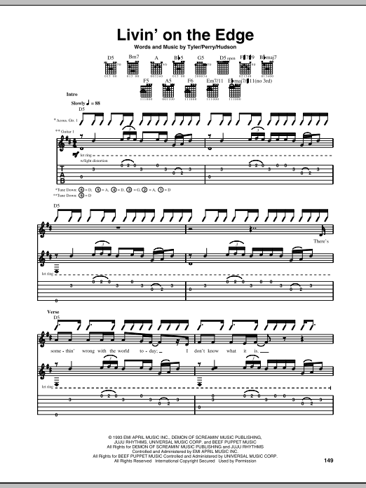 Aerosmith Livin On The Edge Sheet Music Pdf Notes Chords Pop Score Guitar Tab Download Printable Sku