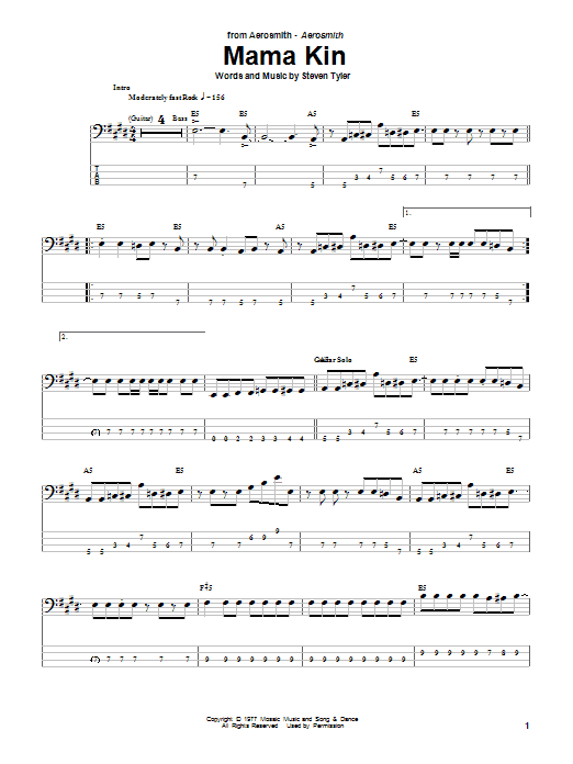 Aerosmith Mama Kin sheet music notes and chords. Download Printable PDF.