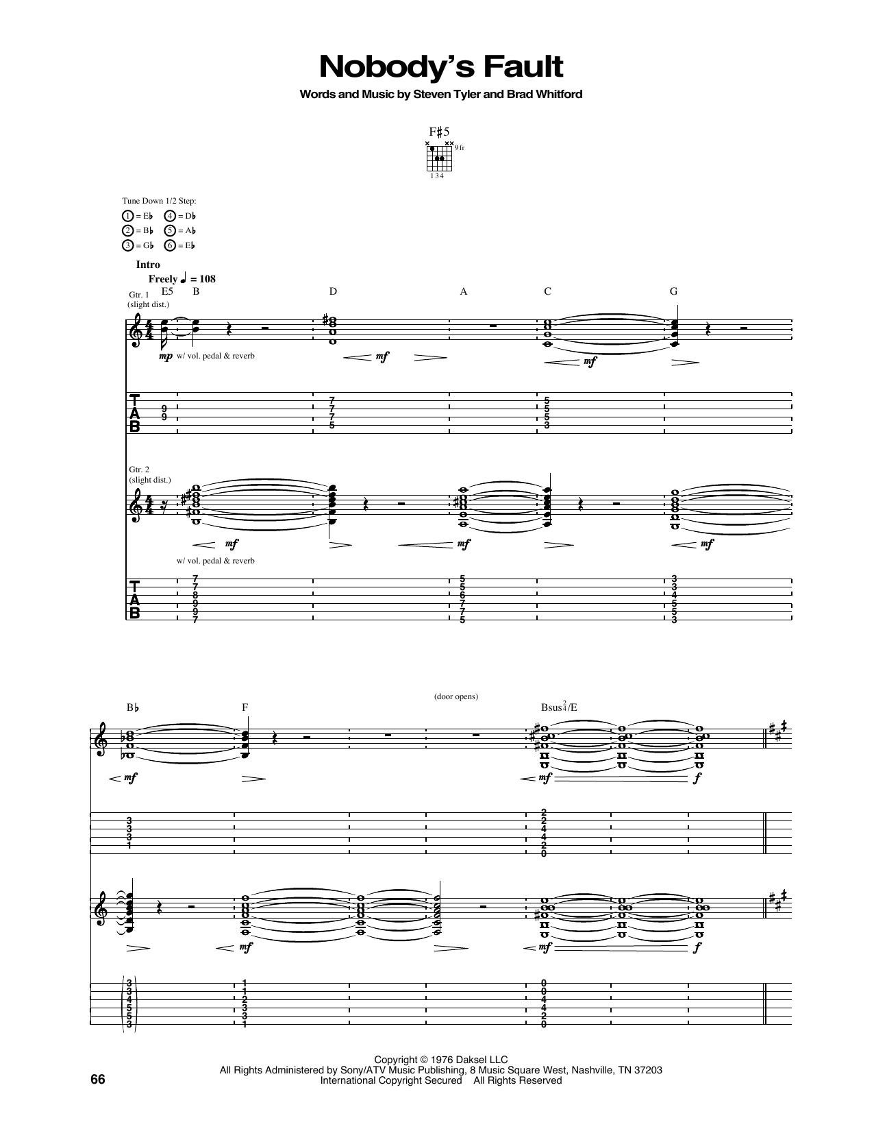 Aerosmith Nobody's Fault sheet music notes and chords. Download Printable PDF.