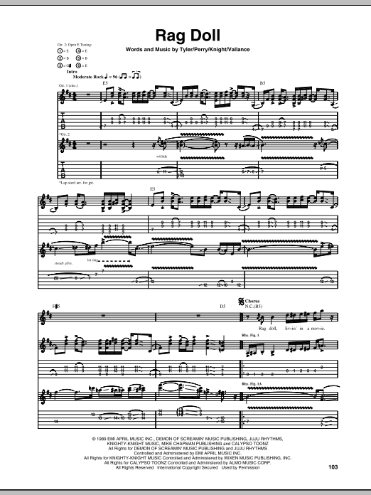 Aerosmith Rag Doll sheet music notes and chords. Download Printable PDF.