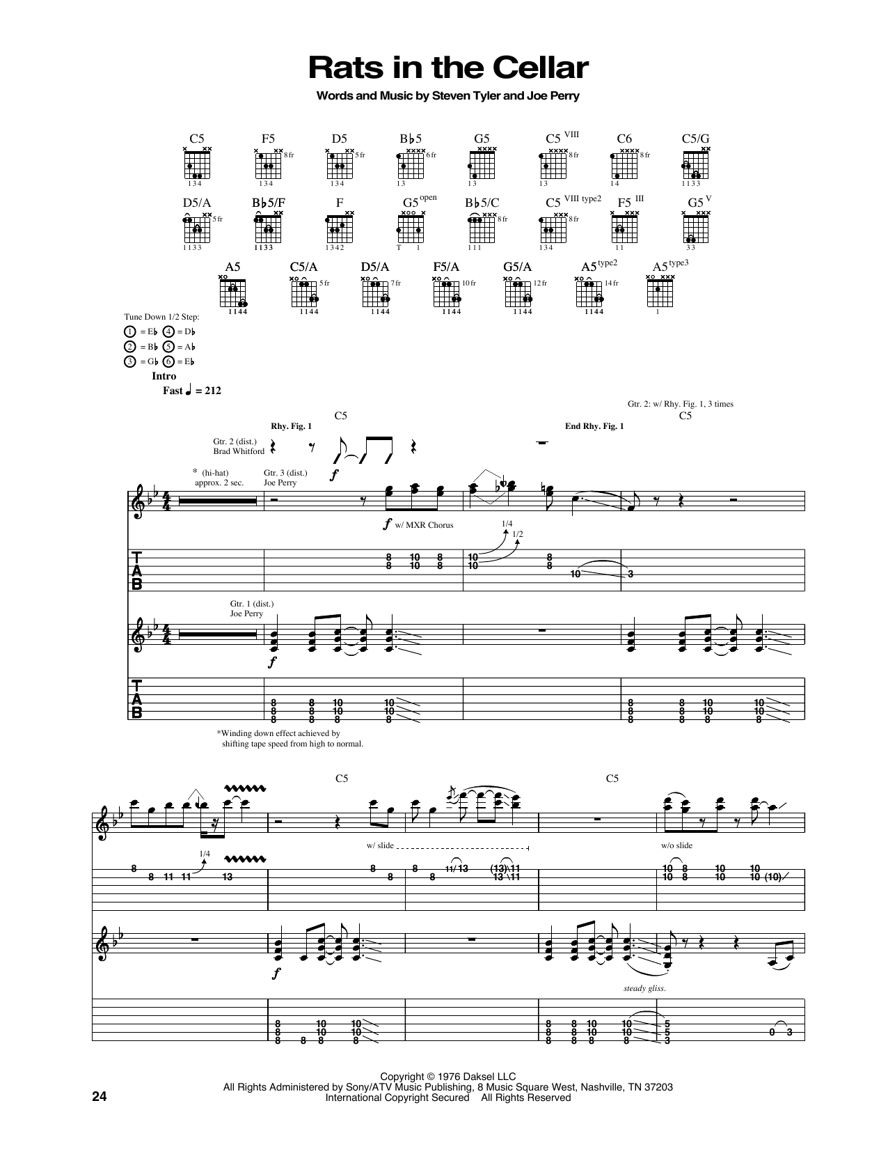 Aerosmith Rats In The Cellar sheet music notes and chords. Download Printable PDF.