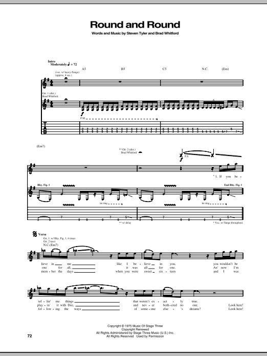 Aerosmith Round And Round sheet music notes and chords. Download Printable PDF.