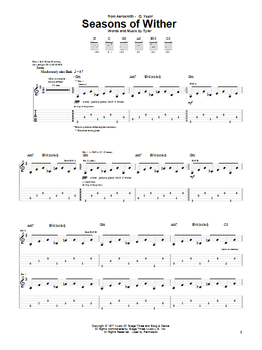 Aerosmith Seasons Of Wither sheet music notes and chords. Download Printable PDF.