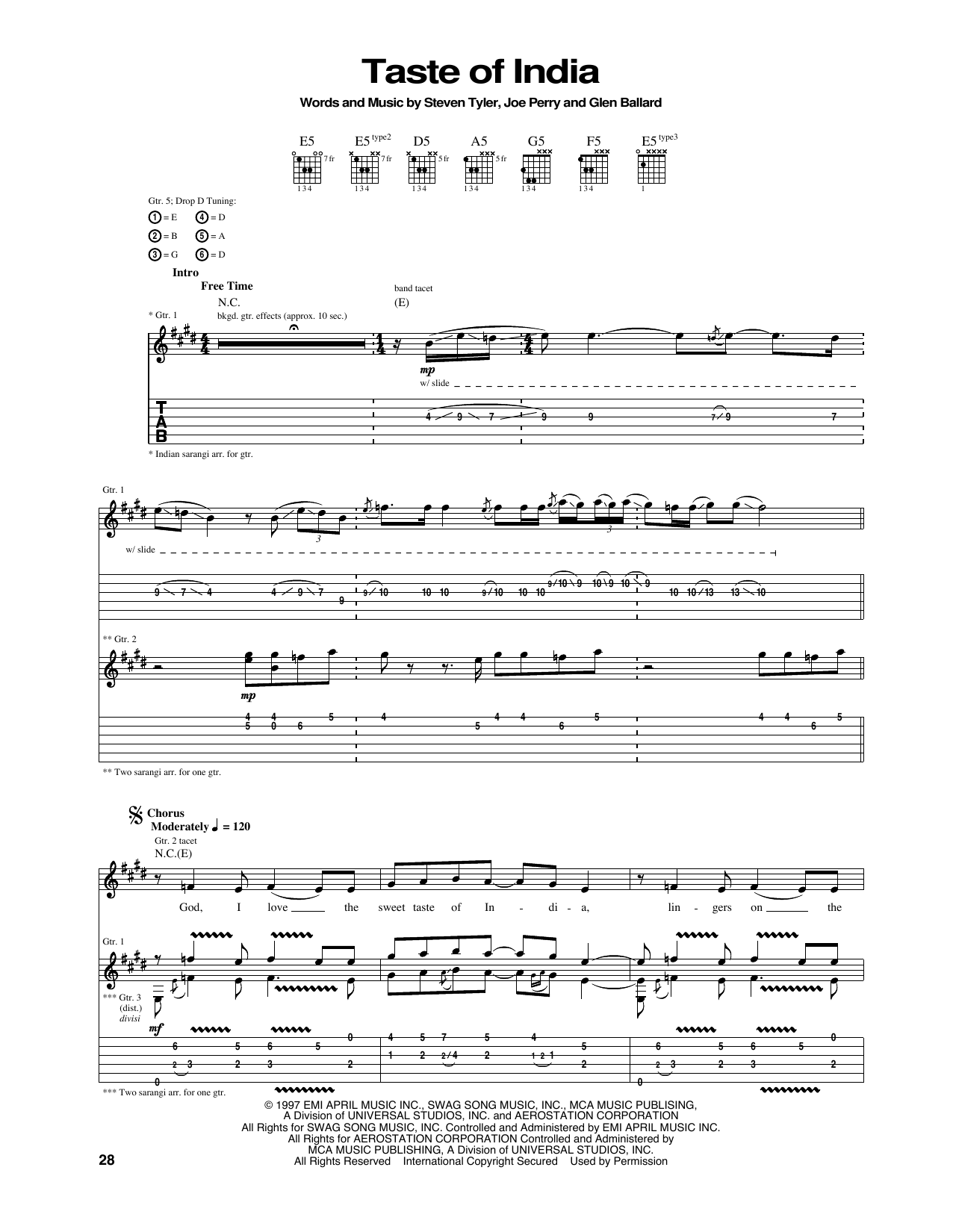 Aerosmith Taste Of India sheet music notes and chords. Download Printable PDF.