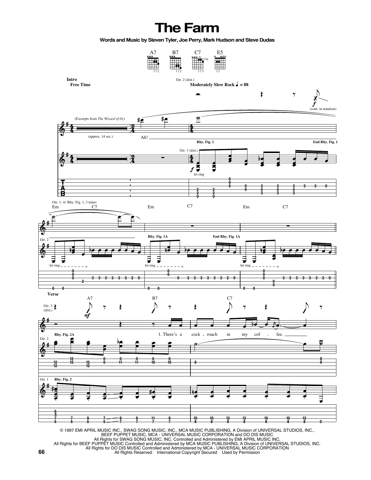 Aerosmith The Farm sheet music notes and chords. Download Printable PDF.