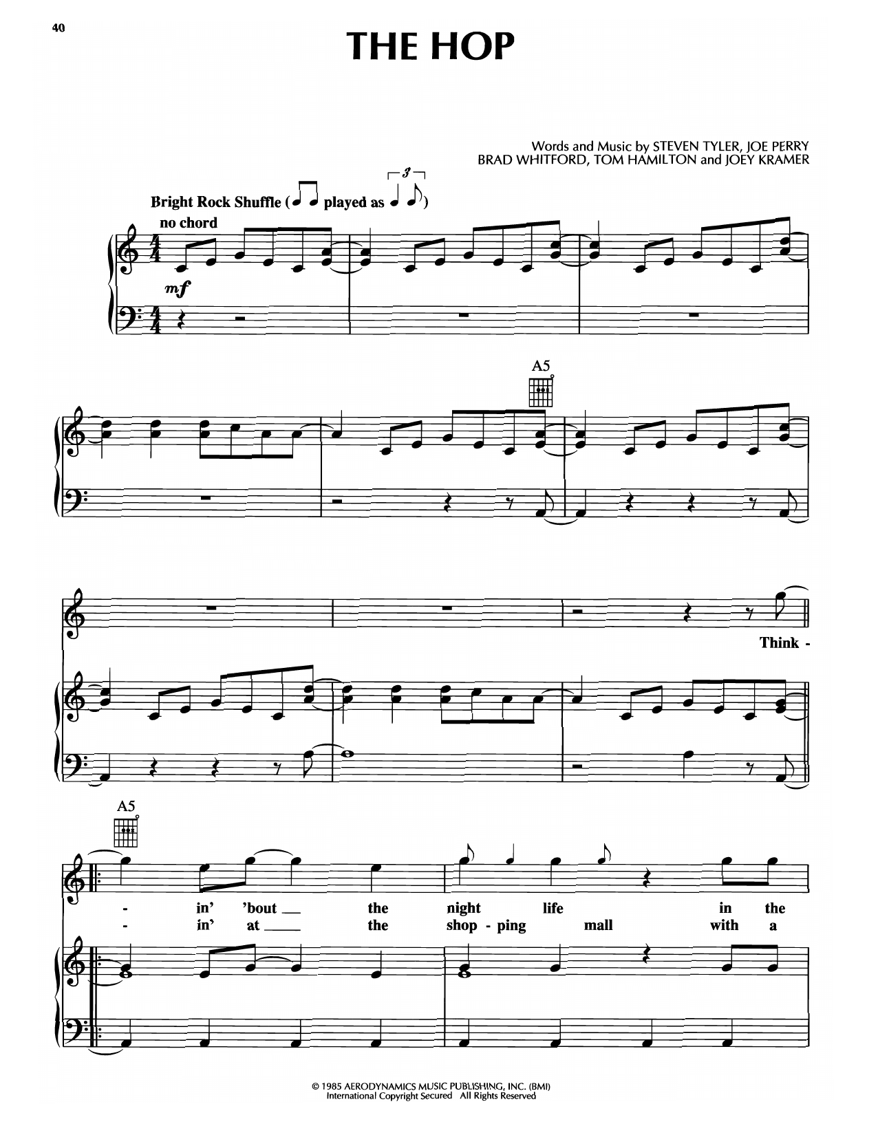 Learn to play Aerosmith The Hop sheet music for Piano, Vocal & Guitar Chords (Right-Hand Melody) in minutes. Price: 7.8900$ Aerosmith The Hop sheet music notes and chords. Download Printable PDF.