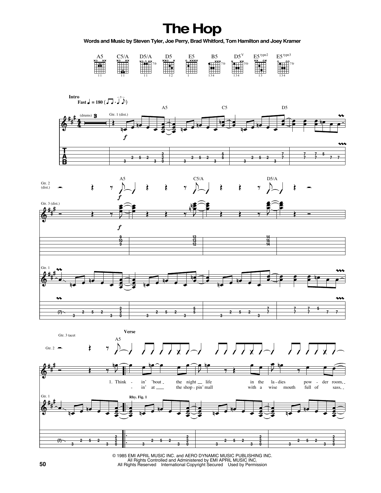 Aerosmith The Hop sheet music notes and chords. Download Printable PDF.