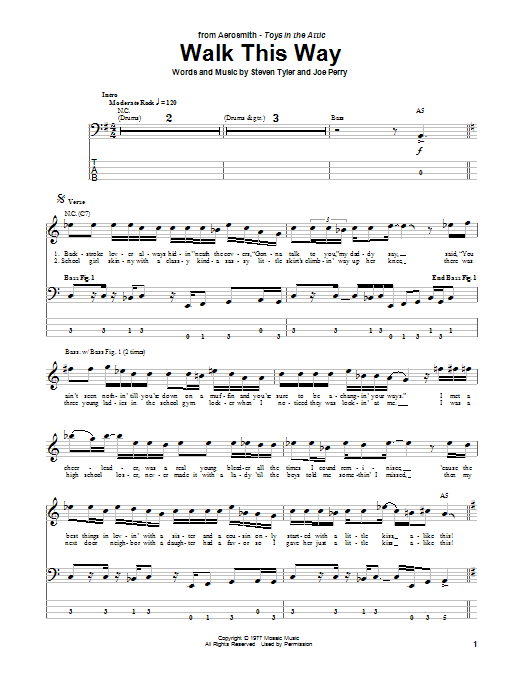 Aerosmith Walk This Way sheet music notes and chords. Download Printable PDF.