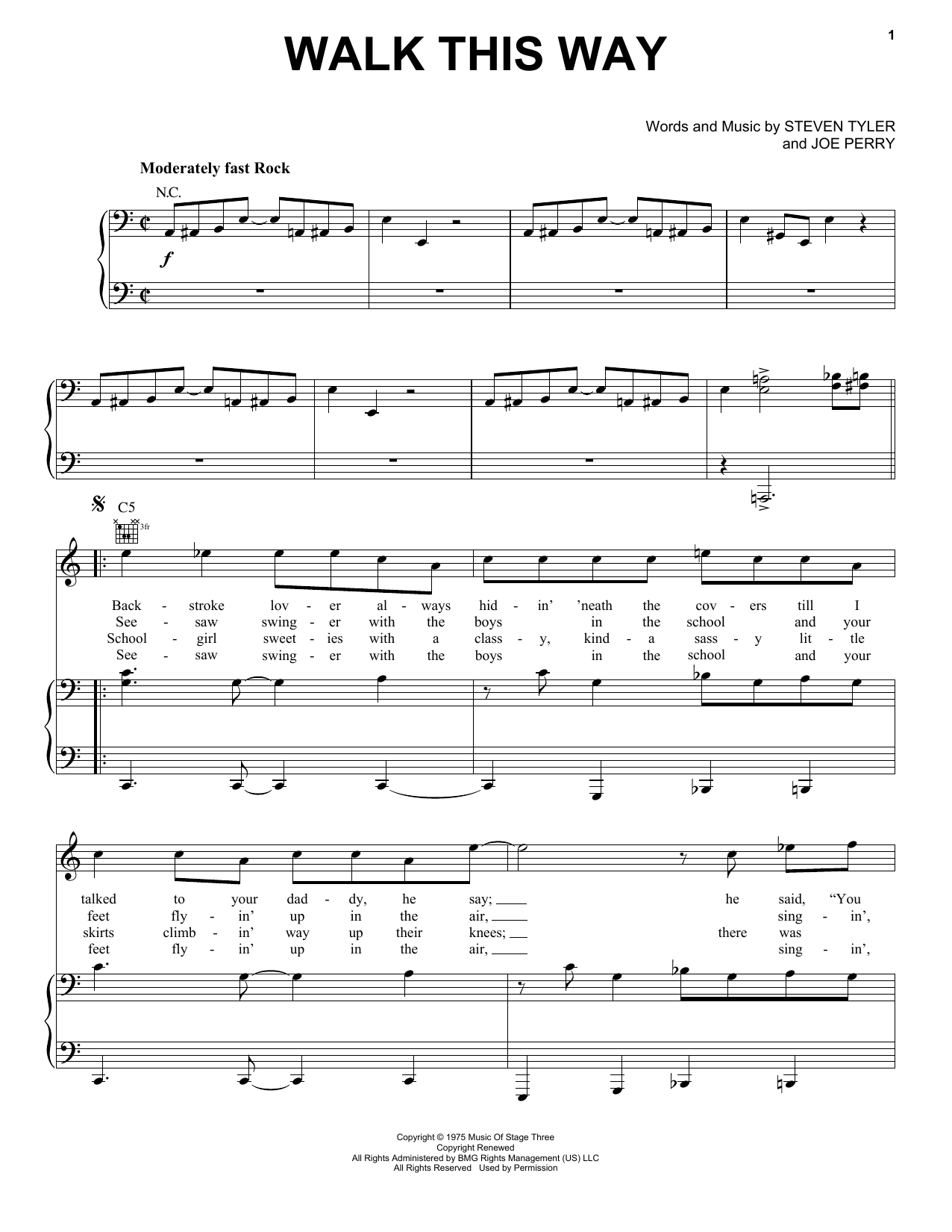 Mutuo golpear Regresa Aerosmith "Walk This Way" Sheet Music PDF Notes, Chords | Rock Score Guitar  Tab (Single Guitar) Download Printable. SKU: 27663