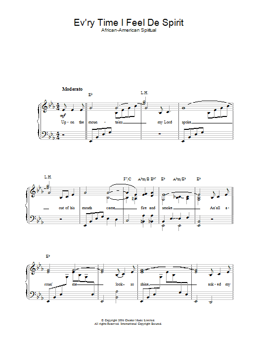 African-American Spiritual Ev'ry Time I Feel De Spirit sheet music notes and chords. Download Printable PDF.