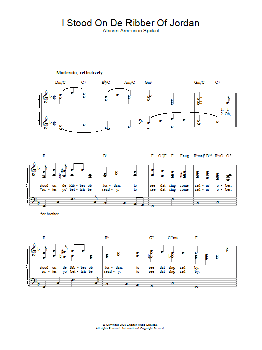 African-American Spiritual I Stood On De Ribber Of Jordan sheet music notes and chords. Download Printable PDF.