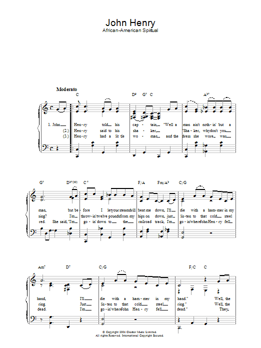 African-American Spiritual John Henry sheet music notes and chords. Download Printable PDF.