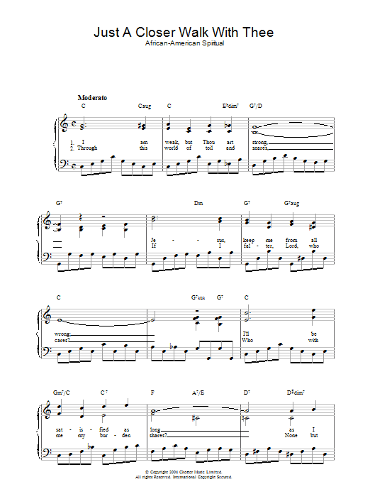African-American Spiritual Just A Closer Walk With Thee sheet music notes and chords - Download Printable PDF and start playing in minutes.