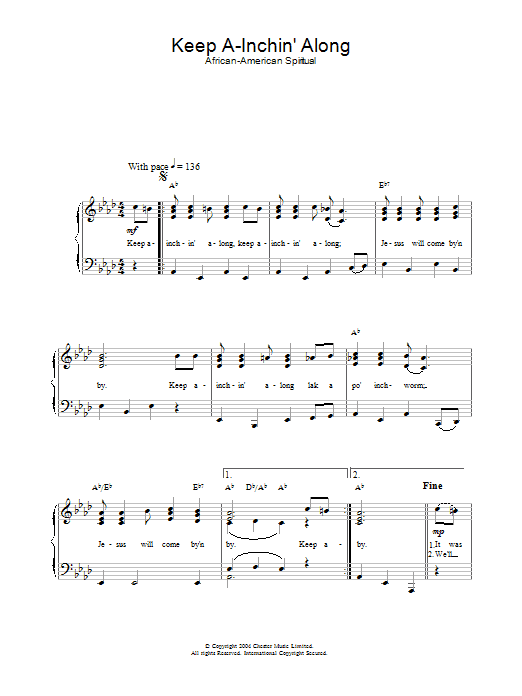 African-American Spiritual Keep A-Inchin' Along sheet music notes and chords. Download Printable PDF.