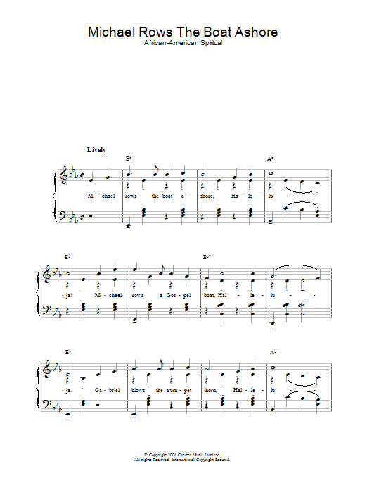 African-American Spiritual Michael Rows The Boat Ashore sheet music notes and chords. Download Printable PDF.