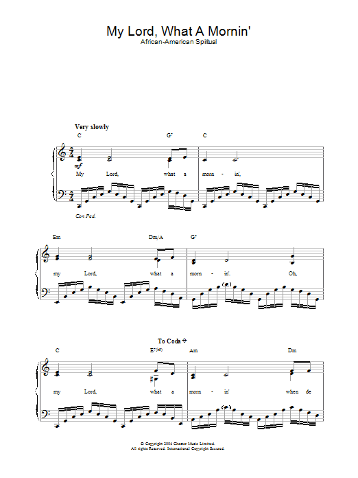 African-American Spiritual My Lord, What A Mornin' sheet music notes and chords. Download Printable PDF.