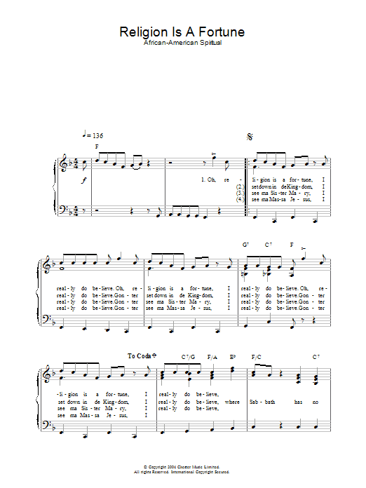 African-American Spiritual Religion Is A Fortune sheet music notes and chords. Download Printable PDF.