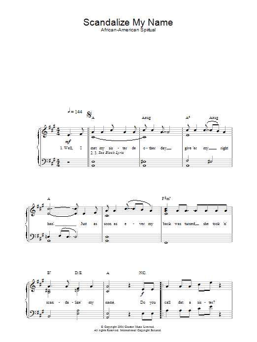 African-American Spiritual Scandalize My Name sheet music notes and chords. Download Printable PDF.