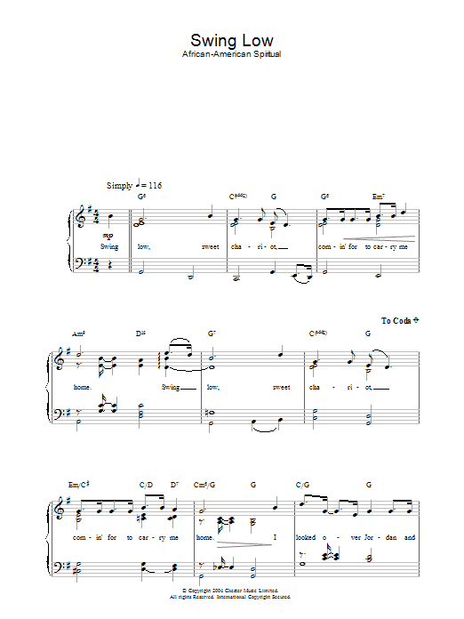 Traditional Swing Low, Sweet Chariot sheet music notes and chords. Download Printable PDF.