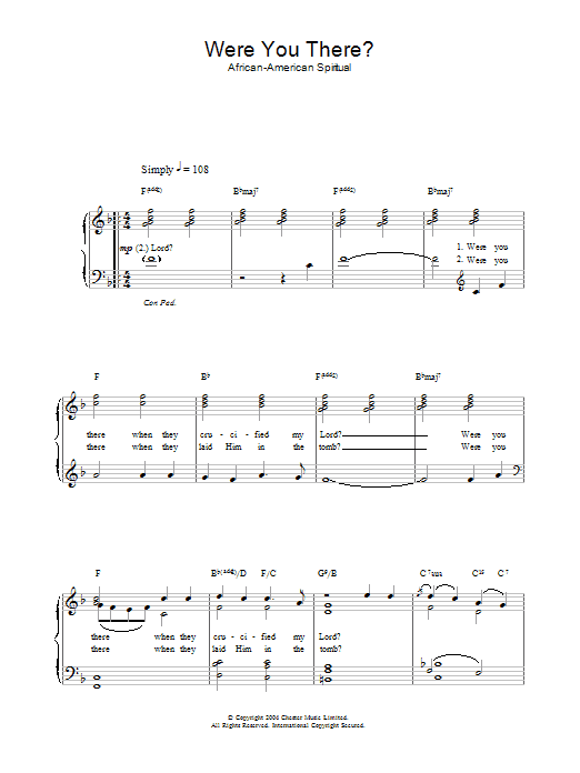 African-American Spiritual Were You There? sheet music notes and chords. Download Printable PDF.