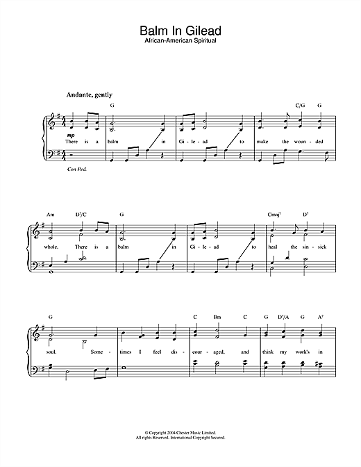 African-American Spiritual Balm In Gilead sheet music notes and chords. Download Printable PDF.