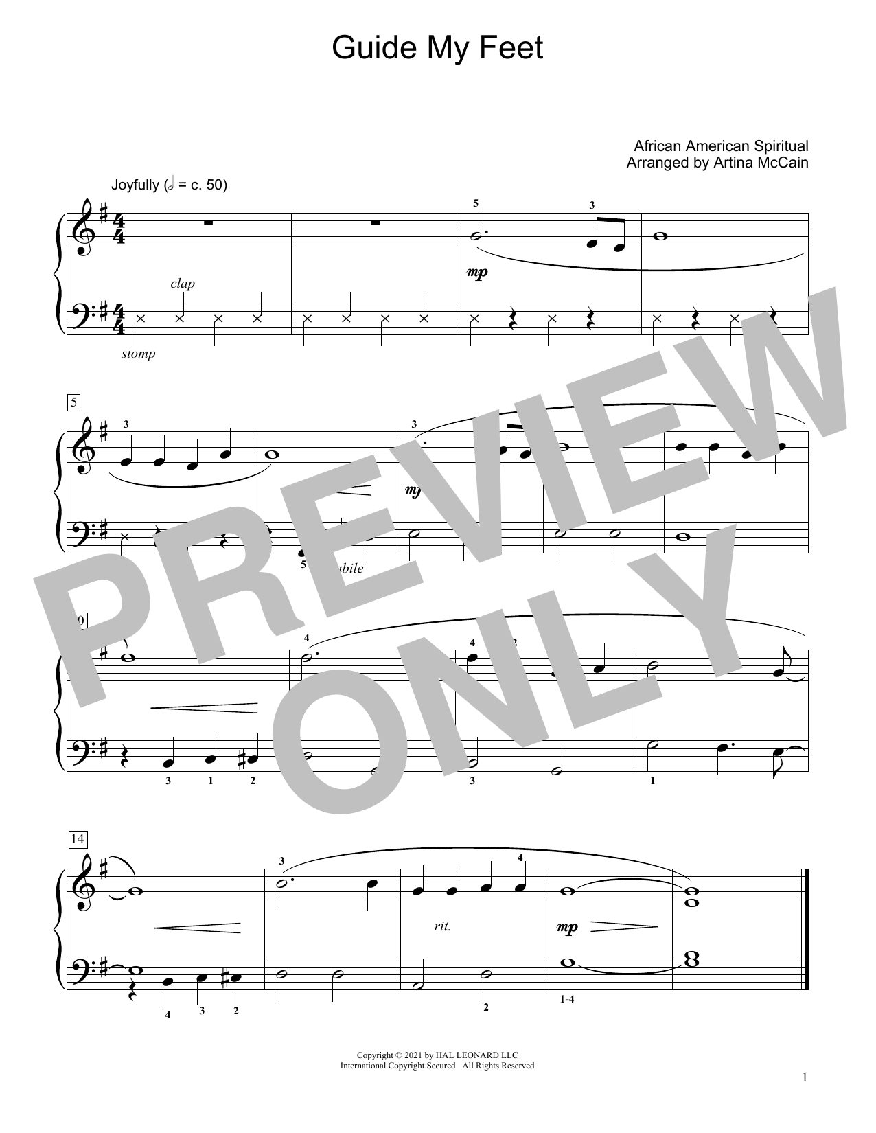 Learn to play African-American Spiritual Guide My Feet (arr. Artina McCain) sheet music for Educational Piano in minutes. Price: 6.9900$ African-American Spiritual Guide My Feet (arr. Artina McCain) sheet music notes and chords arranged for Educational Piano