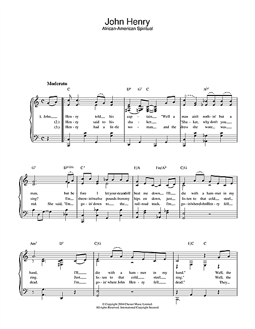 African-American Spiritual John Henry sheet music notes and chords. Download Printable PDF.