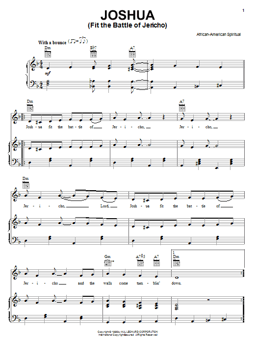 African-American Spiritual Joshua (Fit The Battle Of Jericho) sheet music notes and chords. Download Printable PDF.