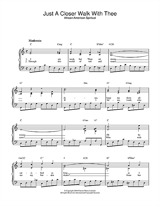 African-American Spiritual Just A Closer Walk With Thee sheet music notes and chords. Download Printable PDF.