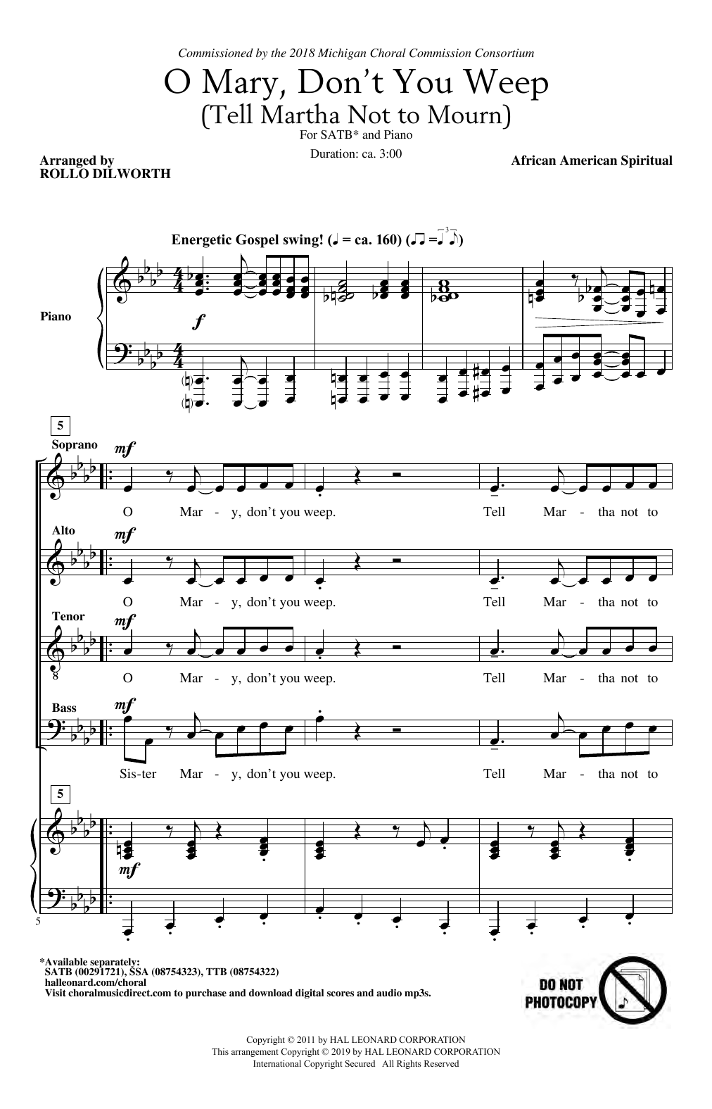 Learn to play African-American Spiritual O Mary, Don't You Weep (Tell Martha Not to Mourn) (arr. Rollo Dilworth) sheet music for SATB Choir in minutes. Price: 3.9900$ African-American Spiritual O Mary, Don't You Weep (Tell Martha Not to Mourn) (arr. Rollo Dilworth) sheet music notes and chords arranged for SATB Choir