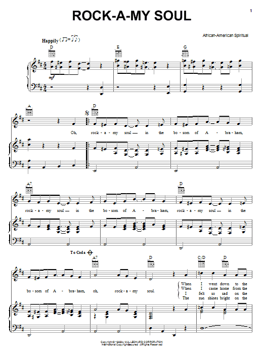 African-American Spiritual Rock A My Soul sheet music notes and chords. Download Printable PDF.