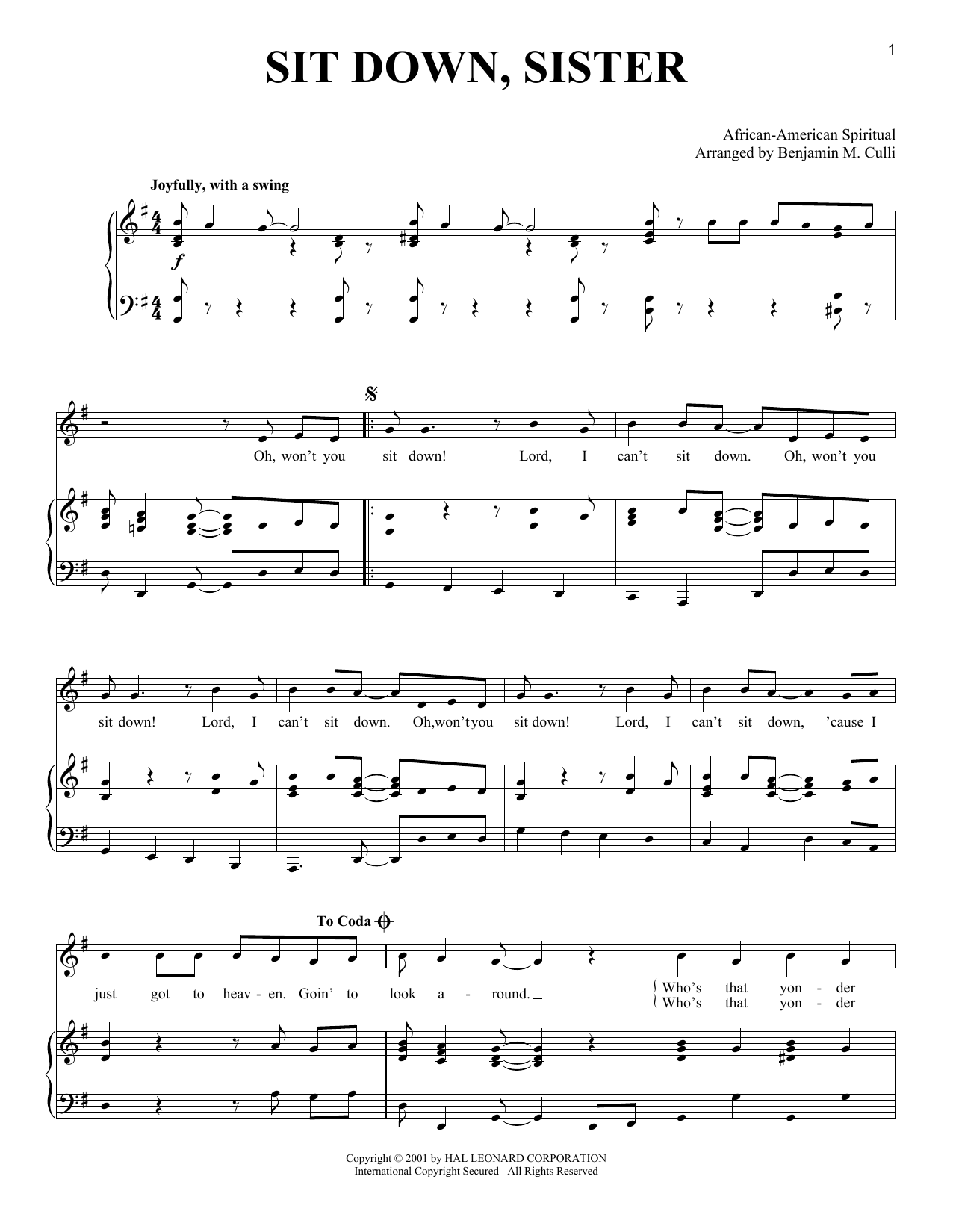 African-American Spiritual Sit Down, Sister sheet music notes and chords. Download Printable PDF.