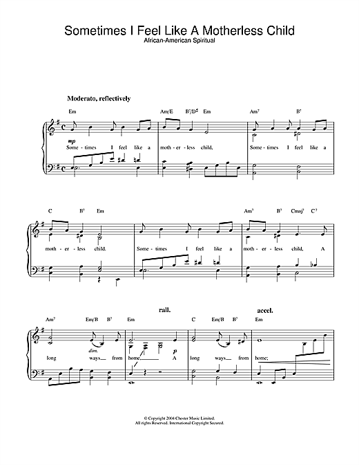 African-American Spiritual Sometimes I Feel Like A Motherless Child sheet music notes and chords. Download Printable PDF.
