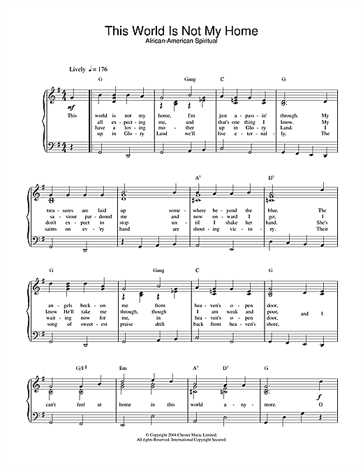 African-American Spiritual This World Is Not My Home sheet music notes and chords. Download Printable PDF.